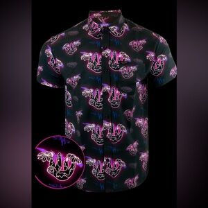 Retro Rifle - Slow N’ Steady Vibrant Black & Pink Casual Shirt Men's Size Large
